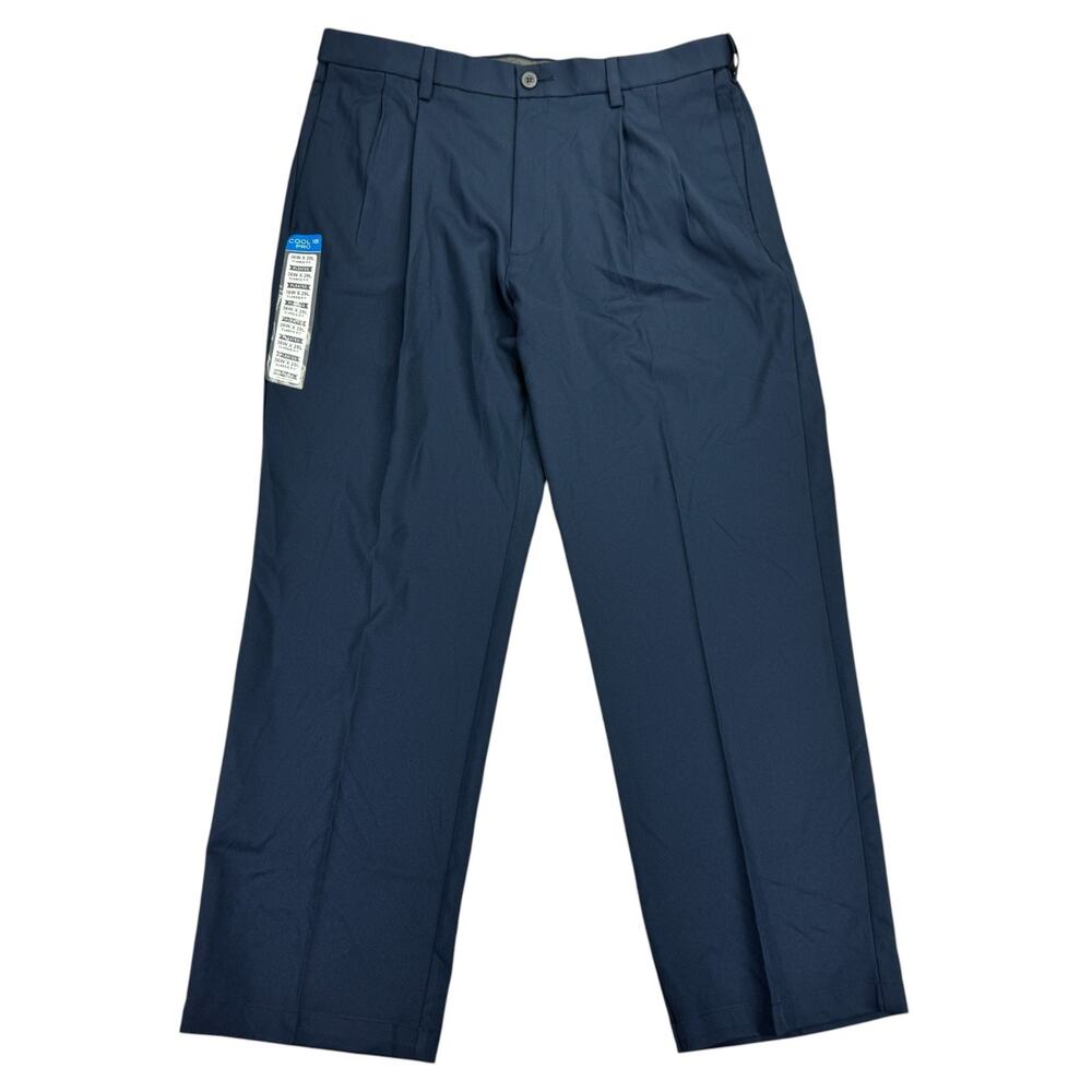 Haggar Mens Cool 18 Pro Classic Fit Pleated Stretch Dress Pants Navy Blue 36x29
